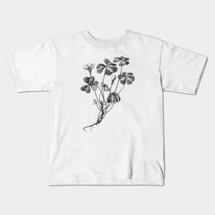 Forest Clover Black and White Vintage Botanical Illustration Kids T-Shirt